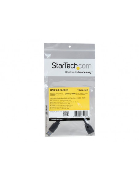 CABLE STARTECH USB 3.0 MACHO / MICRO USB B MACHO 0.15M BLACK