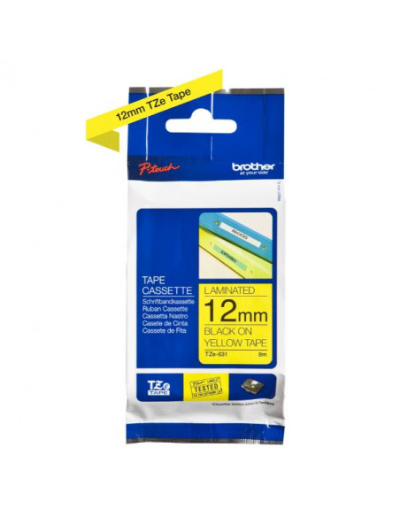 CINTA BROTHER TZE631 12MMX8M YELLOW/BLACK