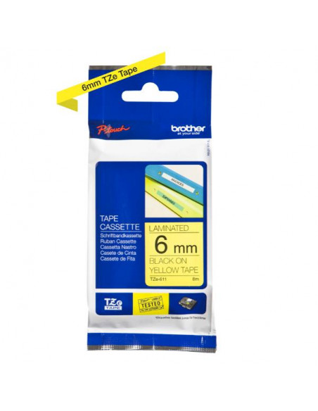 CINTA BROTHER TZE611 6MMX8M BLACK/YELLOW