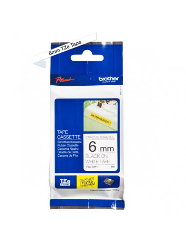 CINTA BROTHER TZES211 6MMX8M WHITE/BLACK