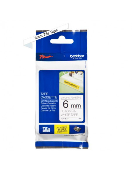 CINTA BROTHER TZES211 6MMX8M WHITE/BLACK