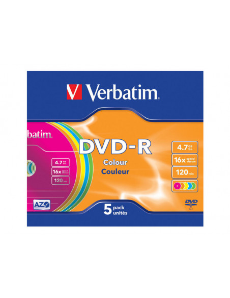 DVD-R VERBATIM 4.7GB 16X COLOUR CAJA SLIM 5U