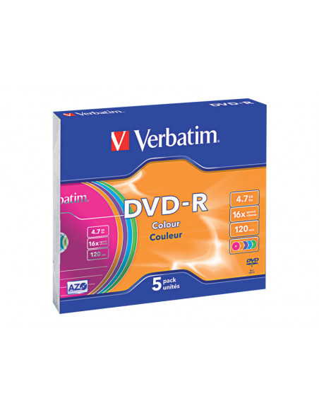 DVD-R VERBATIM 4.7GB 16X COLOUR CAJA SLIM 5U