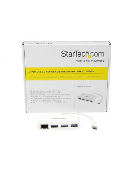 HUB STARTECH USB-C 3 PUERTOS USB 3.0 + RJ45 WHITE